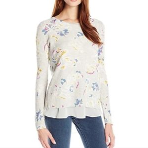 Lucky Brand Floral Chiffon Split Back Long Sleeve Top Shirt High Low Size S